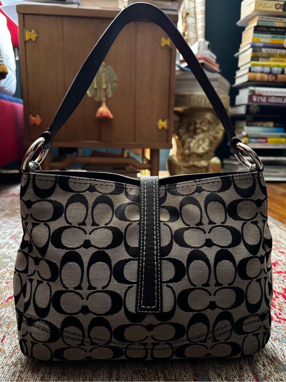 Coach Hamptons signature clip satchel black and gray with silver hardware - Picture 2 of 10